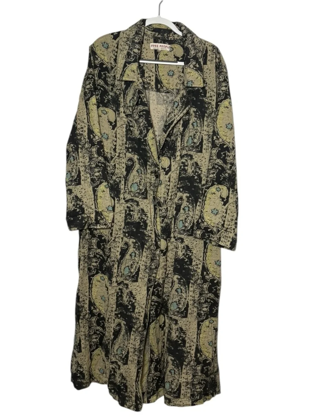 Free People Rae Paisley Duster Jacket XL Boho Linen Blend Longline Boho Indie